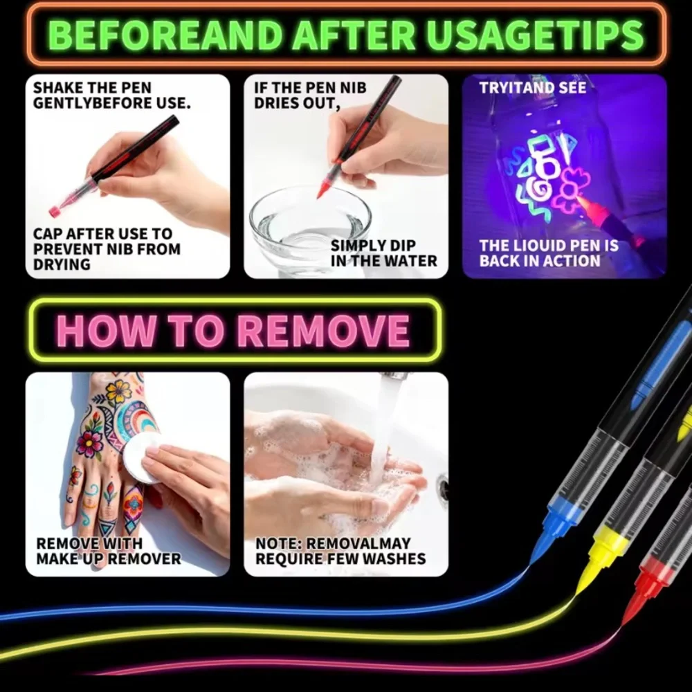 UV Face & Body Paint Neon Marker Set - 8 Fluorescent Colors | Go wild with color - Picture 7 of 9